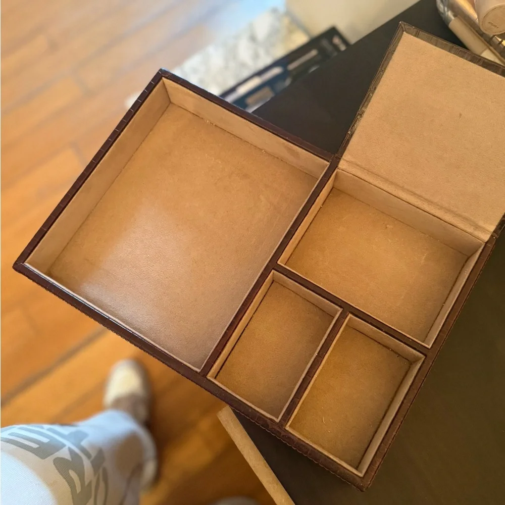 Elegant croc leather and suede Brown Storage Box jewelry tray